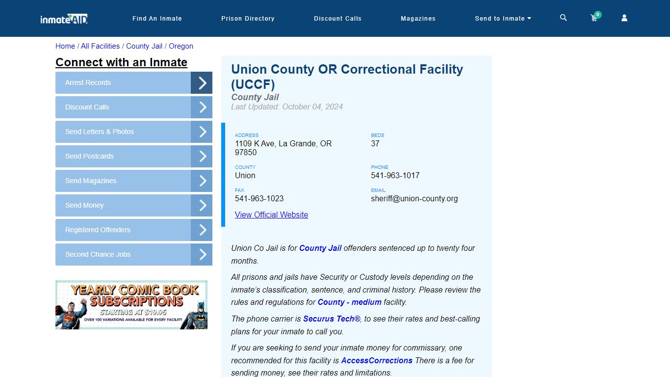 Union County OR Correctional Facility (UCCF) - Inmate Locator